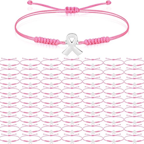 Breast Cancer Awareness Bracelets Pink Ribbon Adjustable Cord Gift Pack - Picture 1 of 7
